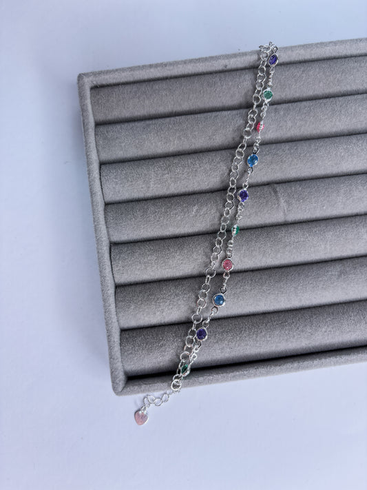 Pulseira Allegra Duo — Pulseira 2 em 1 com Pedras Coloridas em Prata
