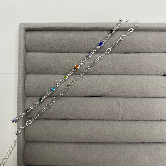 Pulseira 2 em 1 - corações e pedras coloridas