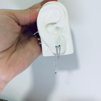 Brinco com Corrente e Pedras coloridas