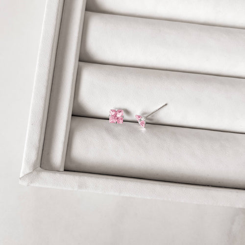 Brinco Zircônia Quadrada Rosa - Elara