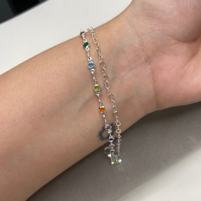 Pulseira 2 em 1 - corações e pedras coloridas